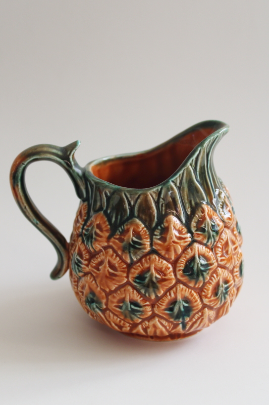 Hawaii style vintage Lefton Japan hand painted ceramic pineapple, small pitcher