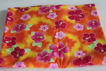 Hawaiian tropical print cotton fabric Y2K vintage, hibiscus flowers bold bright floral