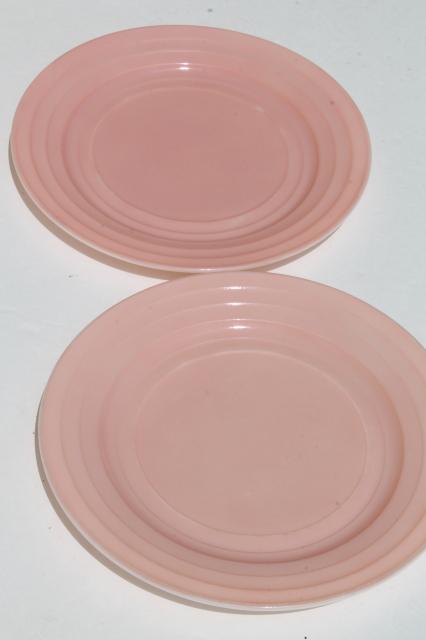 Hazel Atlas moderntone depression glass dishes, platonite pastels pink & yellow plates & platter