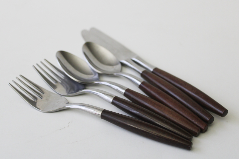 Hearthside Japan flatware, mod vintage stainless silverware w/ brown handles