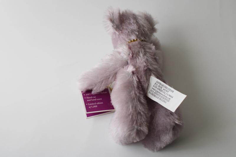 Heather purple wool mohair teddy, jointed mini bear Ellen Kislingbury