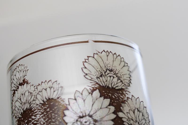 Hedgehog Cactus print glass tumblers set of 8, retro vintage lowball glasses