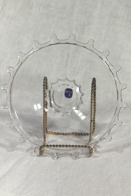 Heisey Lariat pattern glass serving plate, nougat candy dish w/ original foil label