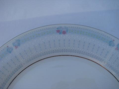 Helen, pink roses and blue lace fine china dinnerware, set for 6