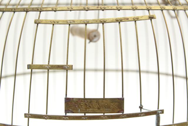 Hendryx brass birdcage, round tray stand dome cover bird cage, vintage 1920s