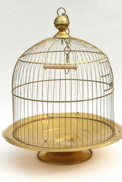 Hendryx brass birdcage, round tray stand dome cover bird cage, vintage 1920s