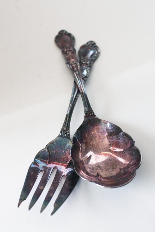 Heritage pattern vintage Rogers Bros silver plate flatware, ornate salad fork & spoon