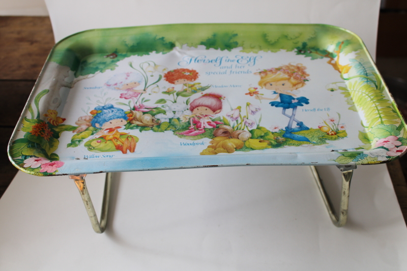 Herself the Elf print 80s vintage metal lap tray, folding bed tray or TV dinner tray