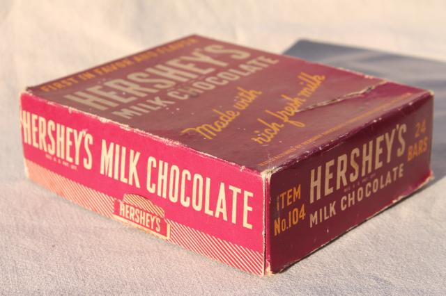 Hershey's milk chocolate bars, undated vintage candy store counter box