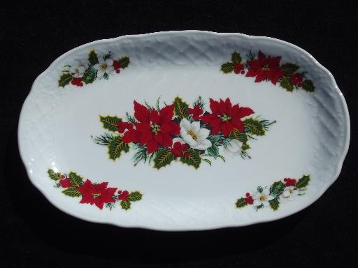 Holiday Bouquet Christmas holly Schumann Bavaria oval plate serving dishes