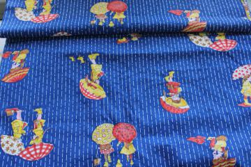 Holly Hobbie vintage cotton print fabric little girls w/ rain boots  umbrellas