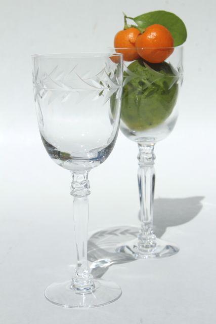 Holly etch Fostoria, set of 6 vintage claret wine glasses, small goblets