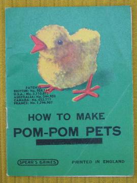 How to Make Pom-Pom Pets, tiny vintage Spear's Games craft booklet
