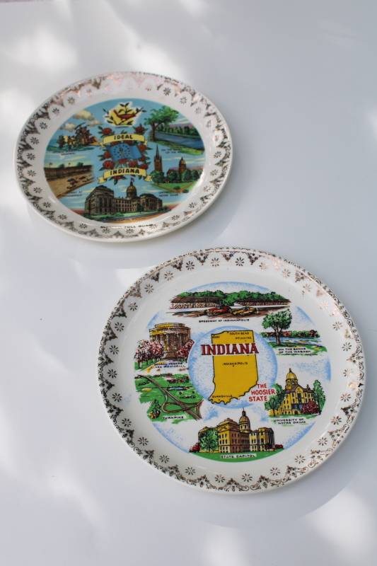 Ideal Indiana, midcentury vintage Hoosier state souvenir plates made