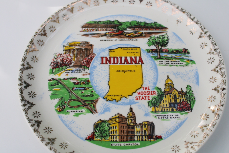 Ideal Indiana, midcentury vintage Hoosier state souvenir plates made