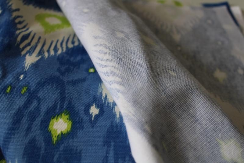 Ikat print lime green & blue, decorator fabric Mill Creek cotton canvas or duck