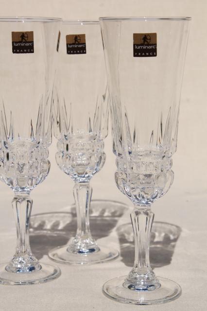 Imperator Luminarc French crystal stemware, champagne or wine glasses, unused vintage w/ labels