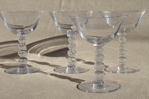 Imperial candlewick beaded stem wine glasses, champagne saucer glasses