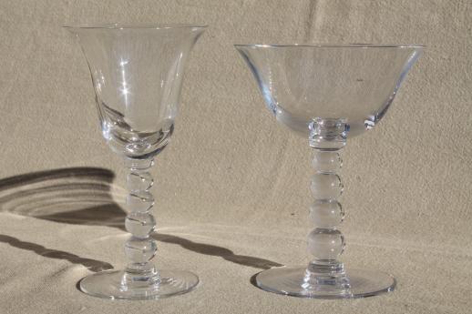 Imperial candlewick beaded stem wine glasses, champagne saucer glasses