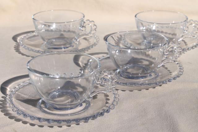 Vintage Imperial Candlewick Clear Glass Coffee Cup and Saucer Beaded Bubble Edge 