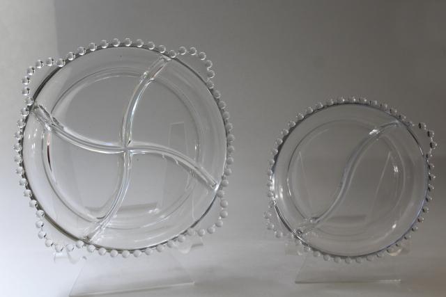 Imperial candlewick pattern glass relish dishes, mid-century vintage elegant glassware