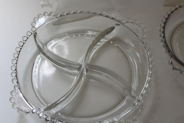 Imperial candlewick pattern glass relish dishes, mid-century vintage elegant glassware