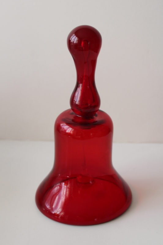 Imperial ruby red glass bell, large hand bell w/ glass clapper, vintage