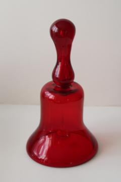Imperial ruby red glass bell, large hand bell w/ glass clapper, vintage Christmas decor
