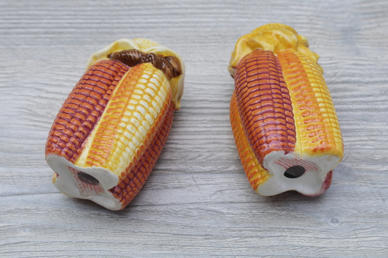 Indian corn candle holders fall harvest decor, vintage hand painted ceramic candlesticks made in Taiwan