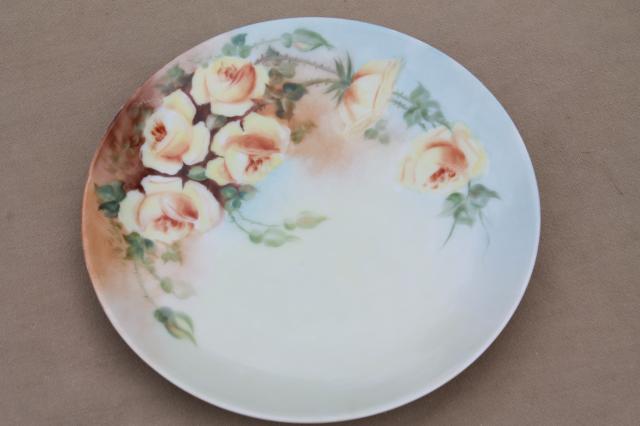 Indian summer fruit & floral hand painted china plates, mismatched antique vintage dishes 