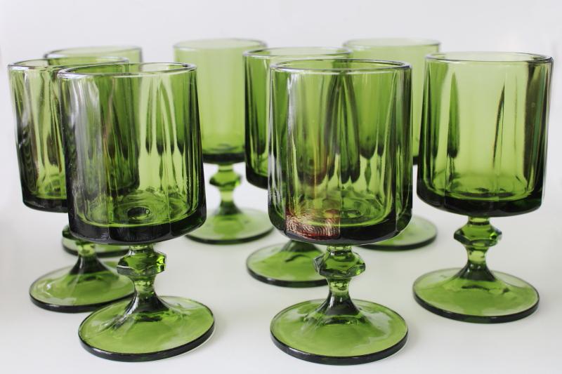 Indiana Colony Nouveau mod vintage chunky goblets, olive green water or wine glasses