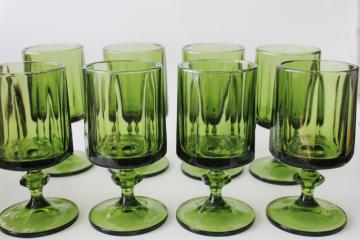 Indiana Colony Nouveau mod vintage chunky goblets, olive green water or wine glasses