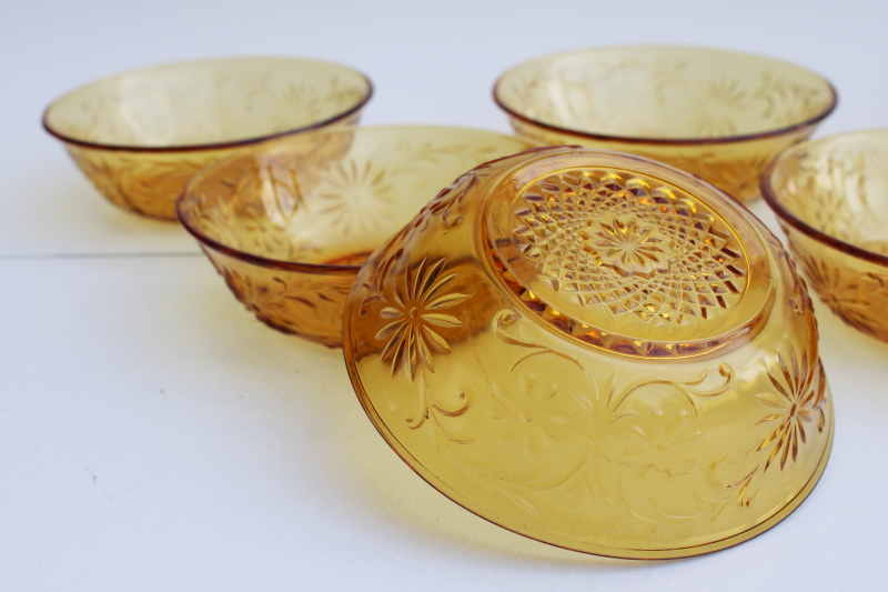 Indiana daisy pattern vintage amber depression glass berry bowls or dessert dishes set of 6