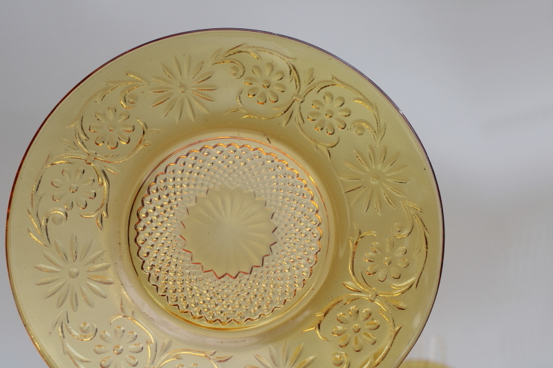 Indiana daisy pattern vintage amber depression glass set of 12 small bread  butter plates