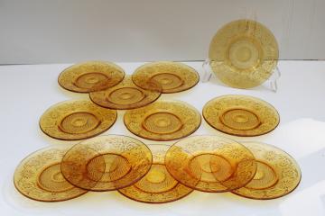 Indiana daisy pattern vintage amber depression glass set of 12 small bread  butter plates