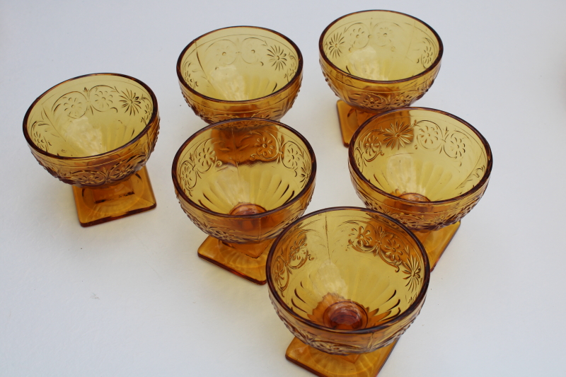 Indiana daisy pattern vintage amber depression glass sherbet dishes set of 6 glasses