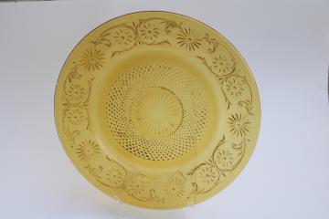 Indiana daisy pattern vintage glass torte cake plate, amber depression glass