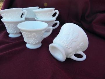 Indiana harvest grapes milk glass, 8 footed cups for tea, punch, snack sets