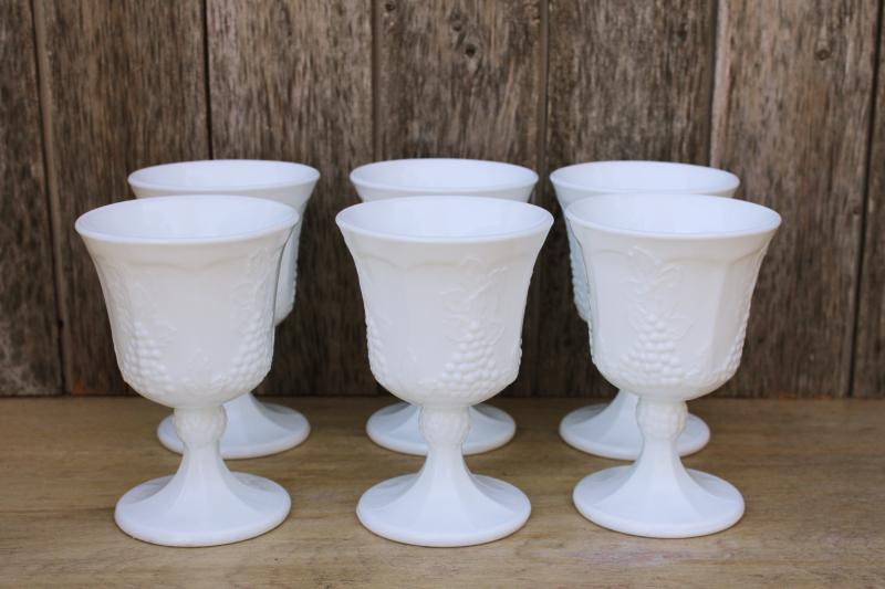 Indiana harvest grapes milk glass goblets, water or wine glasses farmhouse fall neutral decor