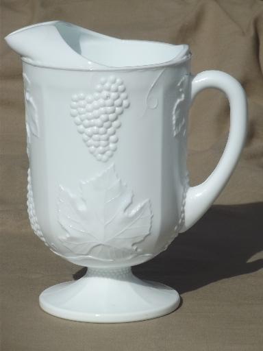 Indiana harvest grapes vintage milk white pressed glass pitcher & tall tumblers