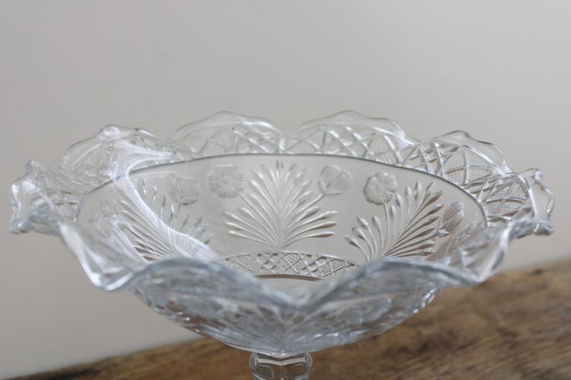 Indiana horsemint wildflower pattern, EAPG vintage pressed glass compote circa 1915