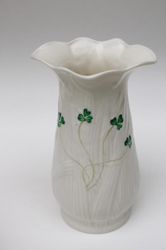 Irish Shamrocks Belleek china Liffey vase w/ label, made in Ireland