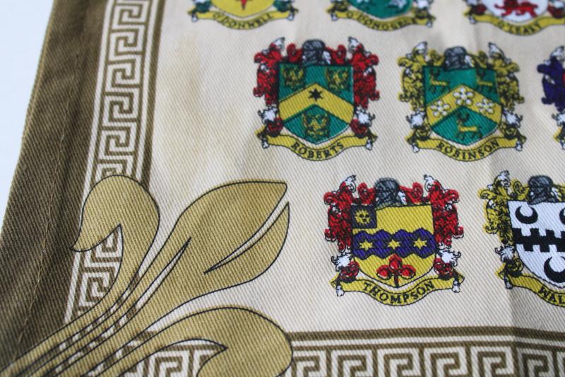 Irish surnames, coats of arms with names of Ireland vintage print tea towel