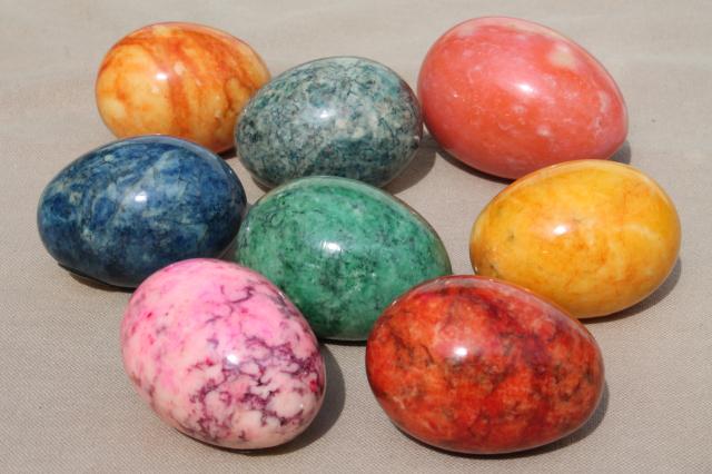 Italian alabaster marble eggs dyed Easter egg colors, vintage stone egg collection