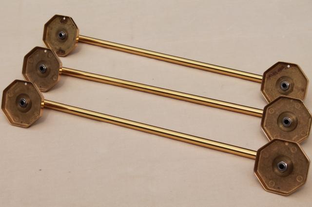 Italian brass towel bar rods w/ wall mount brackets, new old stock vintage hardware