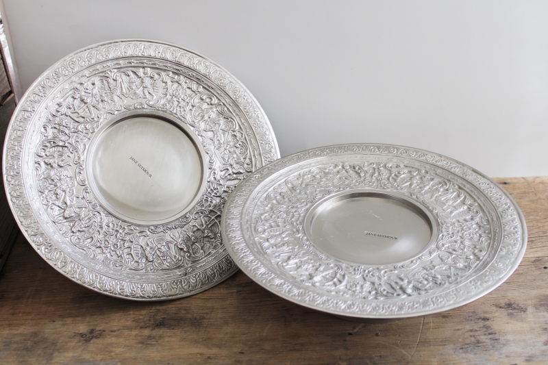 Jane Seymour St Catherines Court renaissance style heavy pewter candle holders pedestal plates