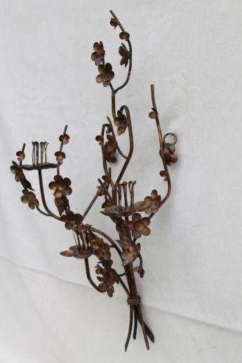 Japanese ironwork wall sconce candle holder, wab-sabi wrought iron cherry blossoms