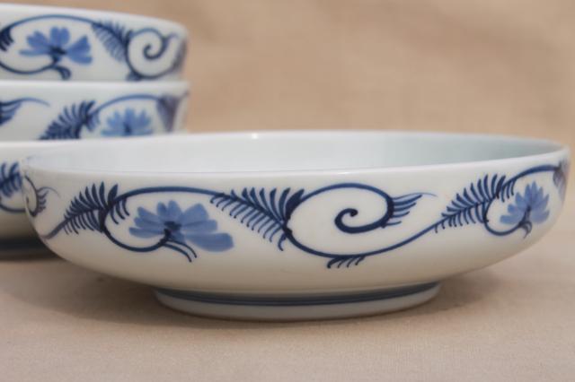 Japanese porcelain dishes w/ red & blue floral, shallow bowls for rice ...