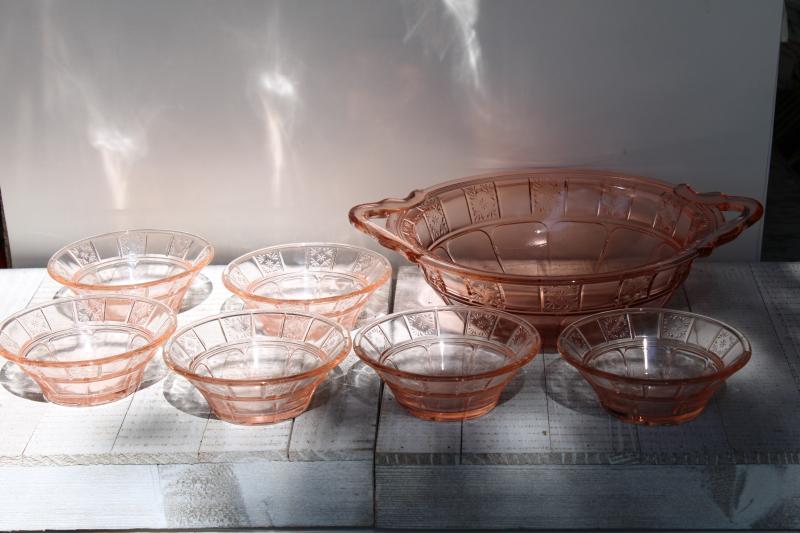 Jeannette Doric pattern vintage pink depression glass dessert dishes & big bowl