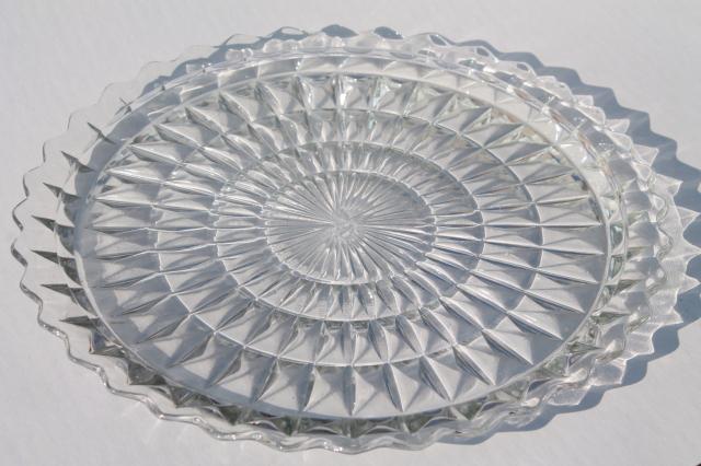 Jeannette Windsor pattern pressed glass serving plate, clear depression ...